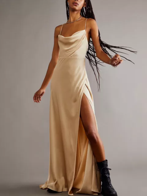 Free People Fame The Rosabel Maxi Dress Size US 6 UK 10 Gold Crème Silky