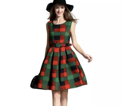 Vicky and Lucas women's size S plaid tartan retro fit flare dress