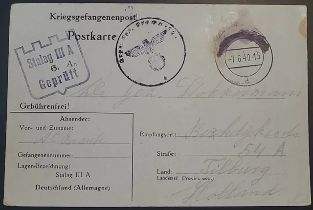 Zensur Karte Lager Stalag III A Luckenwalde 1940 Kriegsgefangenenpost POW (35