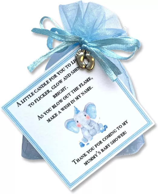 Baby Shower Candles Favour Girl Boy Gift Mummy to be Elephant Pink Blue Ivory