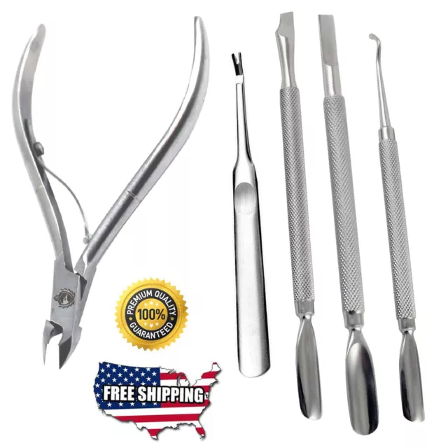 Cuticle Nipper Pusher Ingrown Toenail Lifter  Pedicure Nail Care Tools (5 Pc)