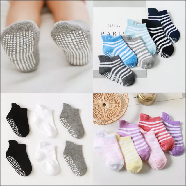 6Pairs Anti-Slip Ankle Cotton Socks With Grip Baby Toddler Kids Boys Girls Set