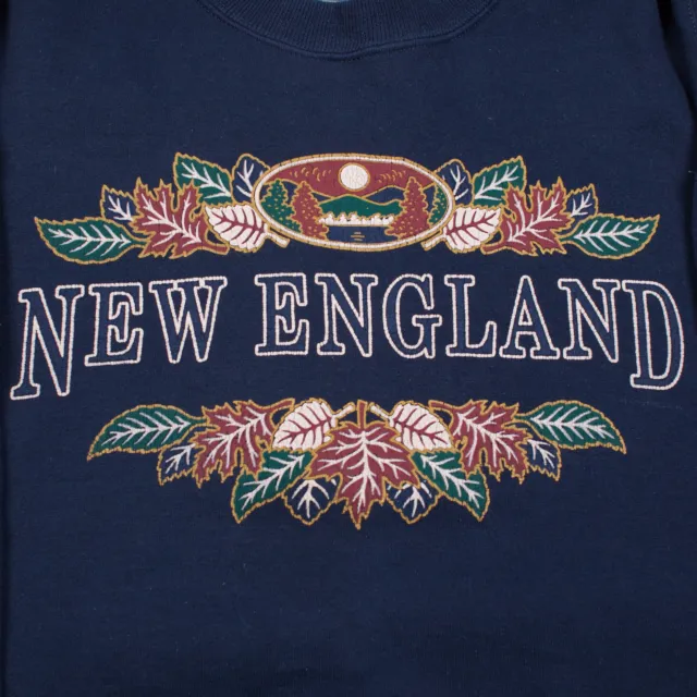 Vintage Graphic New England Sweatshirt L Slim 90s Fall Blue Logo Roundneck 5