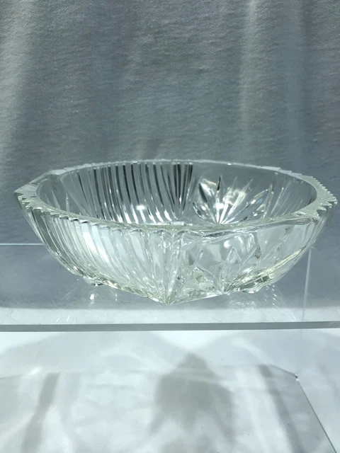 Glass footed trinket or candy dish, heavy cut clear glass small bowl, 6.5" wide