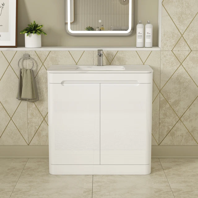INFINITY 800MM GLOSS White Floor Standing Vanity Unit 2 Door Carrara