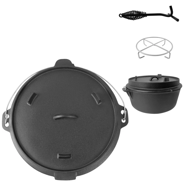 Dutch Oven Set Feuertopf 7,3 Liter Gusseisen Topf BBQ Schmortopf mit Deckelheber