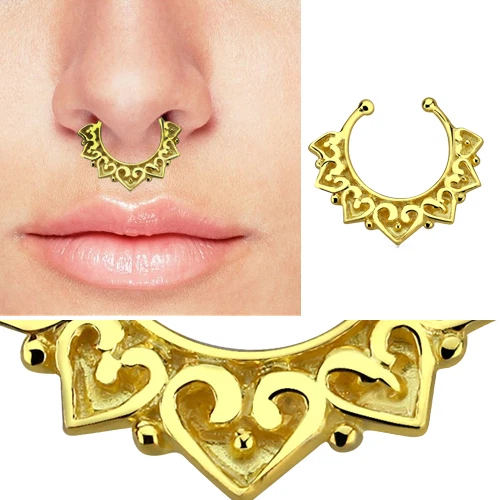 18G Aztec Heart Fake Septum Clicker Non Piercing Nose Clip Hang Cheater Jewelry 2