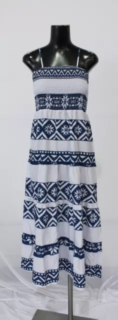 Shein Women's VCAY Geo-Print Ruffled Smocked Cami Dress LC7 Blue & White Medium