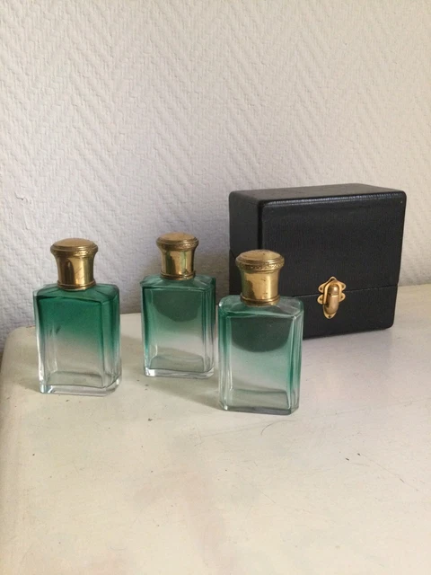 Rare Nécéssaire de Voyage 3 Flacon à Parfum en Cristal ART DÉCO dans son écrin
