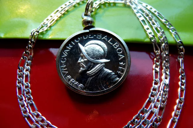 ANTIQUE CONQUISTADOR COIN JEWELRY PENDANT  on a 24" .925 STERLING SILVER CHAIN