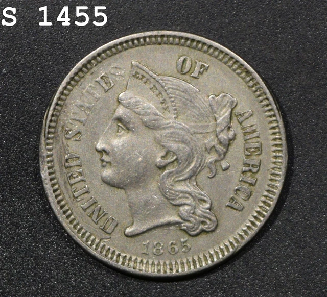 1865 Three-Cent Piece (Nickel) "VF/XF" *Free S/H After 1st Item*