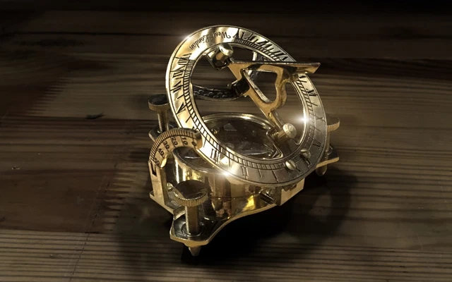 Handgefertigte Messing-Sonnenuhr mit Kompass 7,5 cm, Sundial with Compass, brass