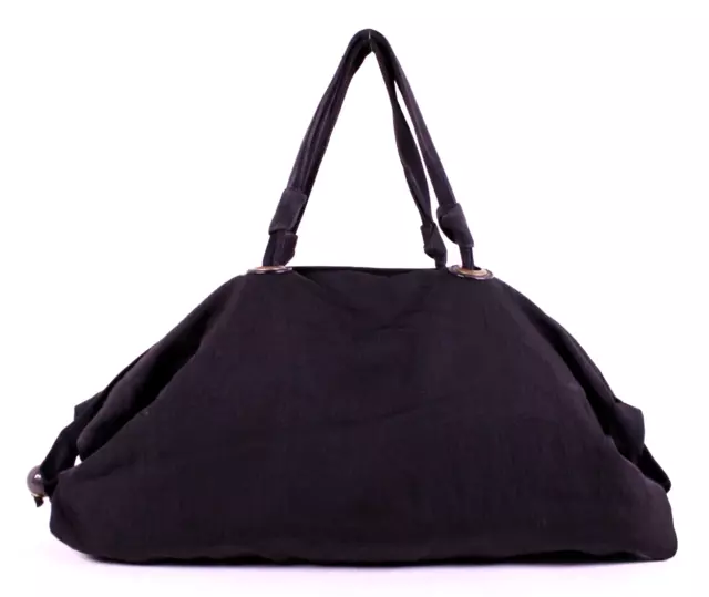 LANVIN Black Techno Fabric Grosgrain Trim Large Zip-Top Bowler Bag