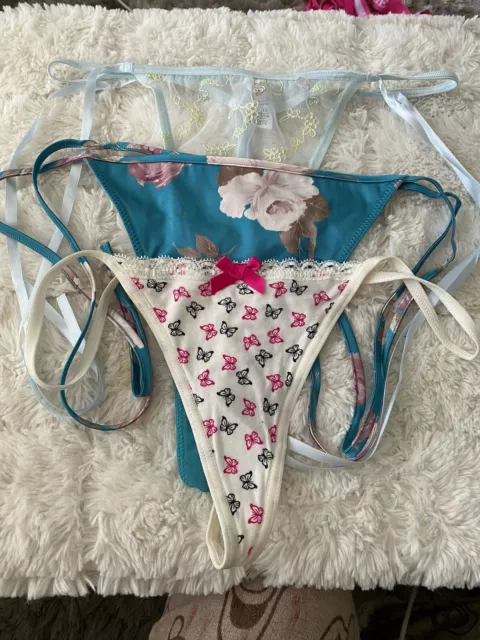🌹New 1 X Knicker Box & 2 X M&S Delabelled Side Ties Thongs Patterned Size 12 🌹
