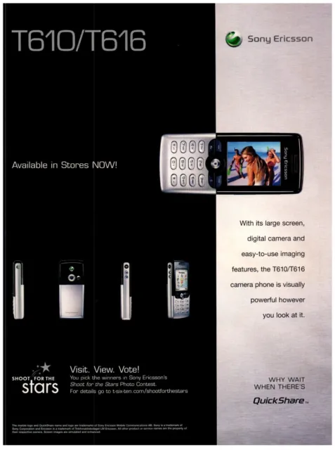 Sony Ericson T610 T616 Camera Phone Print Advertisement 2003 Latest Tech