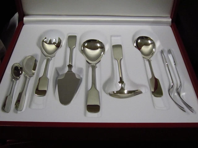 Robbe & Berking Alt Spaten 9Tl. Vorlege Besteck Garnitur 925 Sterling Silber R&B