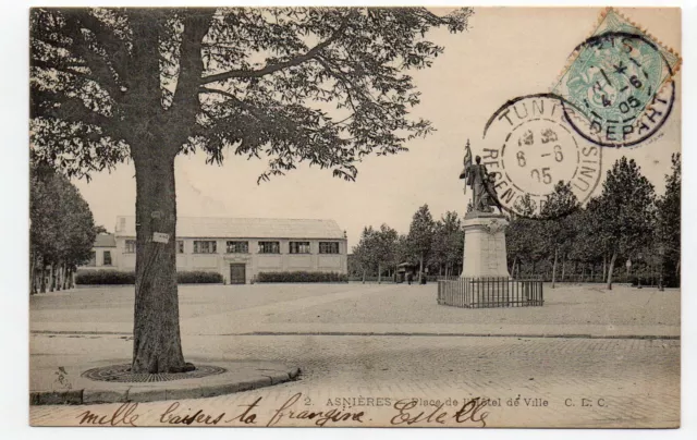 ASNIERES - Hauts de Seine - CPA 92 - la place de l'Hotel de ville
