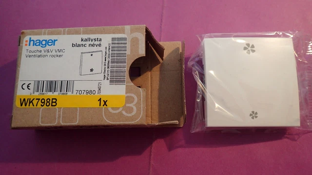 Hager WK798B KALLYSTA - Touche interrupteur VMC Ventilation Blanc