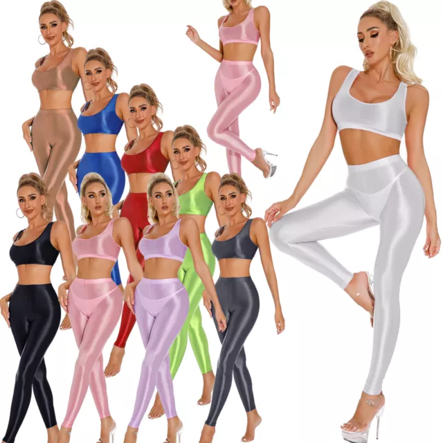 Womens Outfits Sleeveless Set Solid Color Suit Gym Tights Slim Fit Crop Top