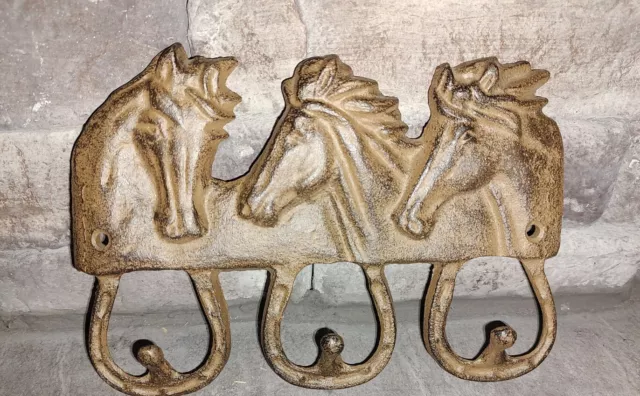 Horses 3 Hook Horseshoes Towel Coat Key Hanger Western Cowboy Tack Rack