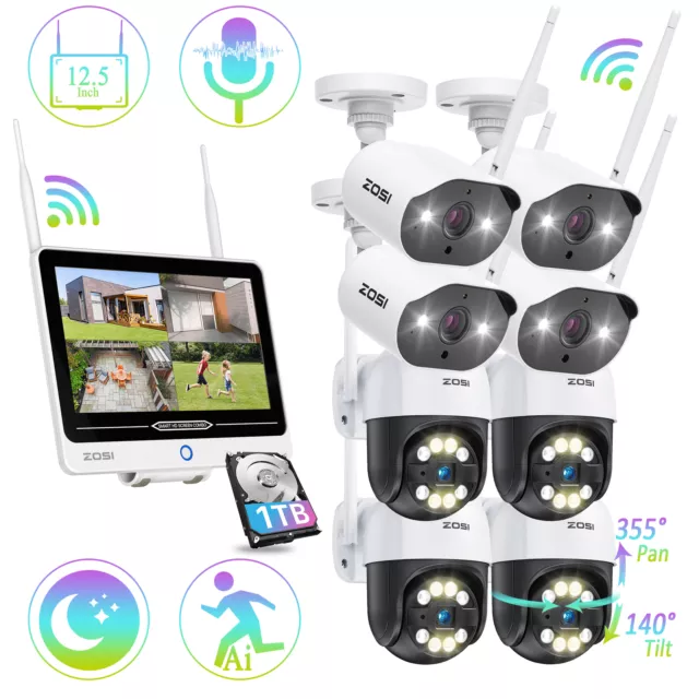 ZOSI 2K 3MP 8CH 12.5" LCD Monitor Wireless Security wifi IP Camera System Audio