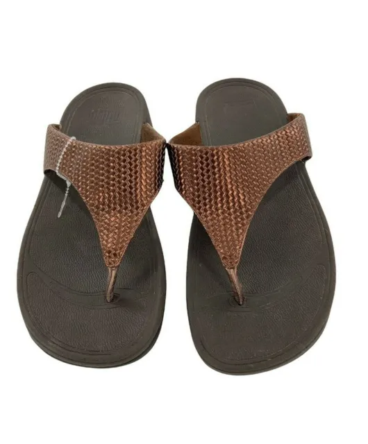 Flip Flop Lulu Weave Sandals Women's 10 Slip-Resistant Soft Padded Wedge Bronze
