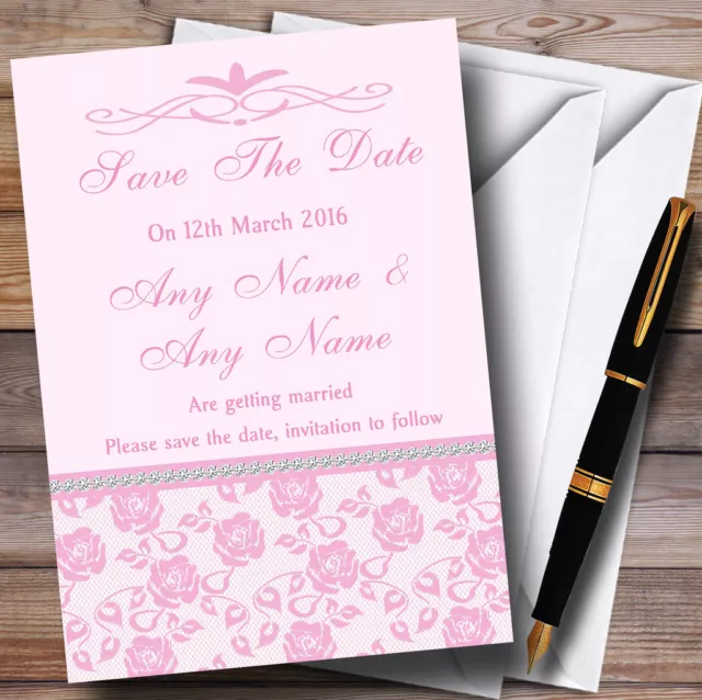 Hübsche Baby Rose rosa Blumenmuster Diamant personalisierte Hochzeit Save the Date Karten