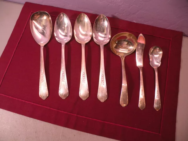 7 Piece Wallace Deerfield Silverplate Flatware serving set Casserole Sugar Spoon