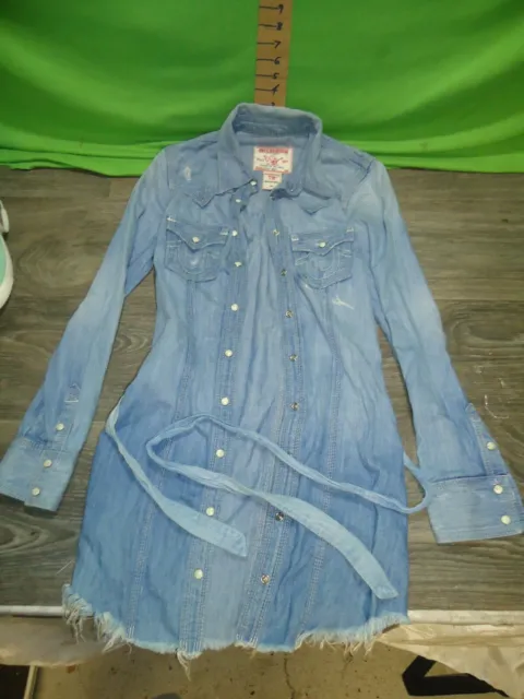 authentic True Religion rocky dress womans size XS denim pearl button denim