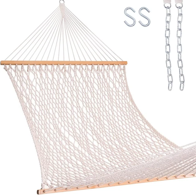Lazy Daze 13FT Double Rope Hammocks, Traditional Hand Woven Cotton Natural