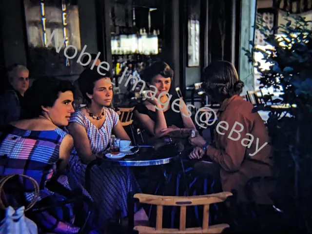 1950 Beautiful Woman Sidewalk Cafe Rome Italy Red-Border Kodachrome Slide