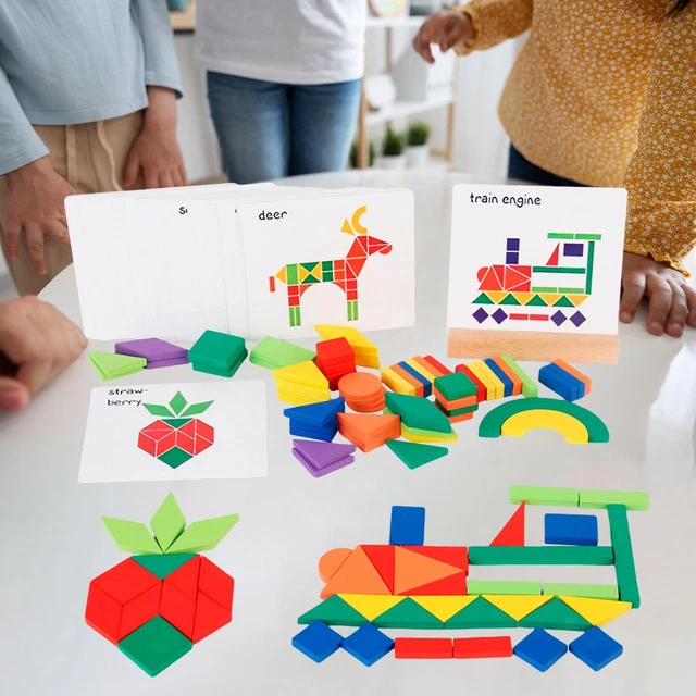 WOODEN SHAPE PUZZLE Pattern Blocks Tangram Shapes for Ages 3+ Boys ...