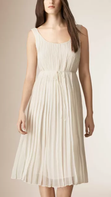 Burberry Women's Natural Sleeveless Pleated Silk Dress  Sz 4  $875  *573