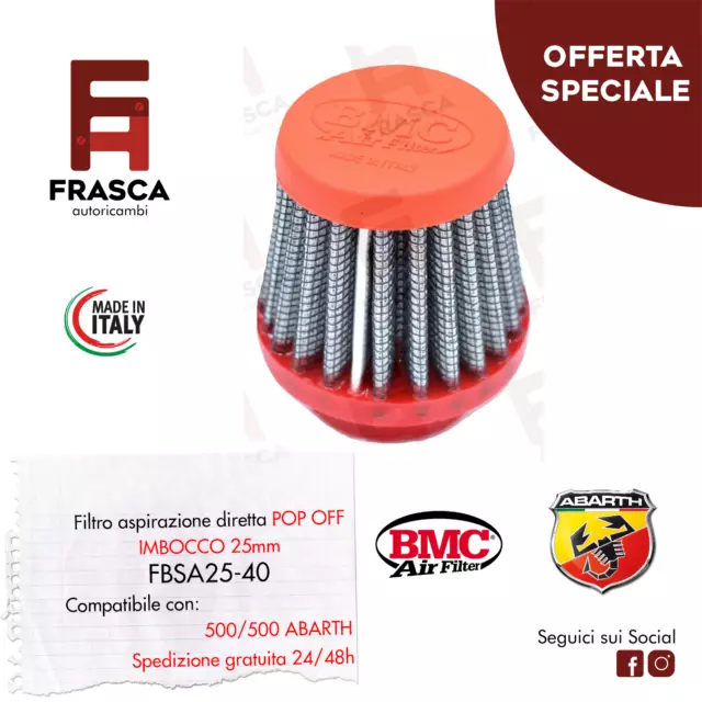 FILTRO CONICO POP OFF BMC SFIATO ESTERNO FIAT 500 - 595 ABARTH FBSA25-40 25mm