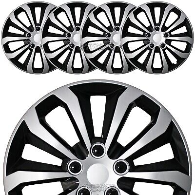 14" Set of 4 Black Silver Wheel Covers Snap On Hub Caps fit R14 Tire & Steel Rim