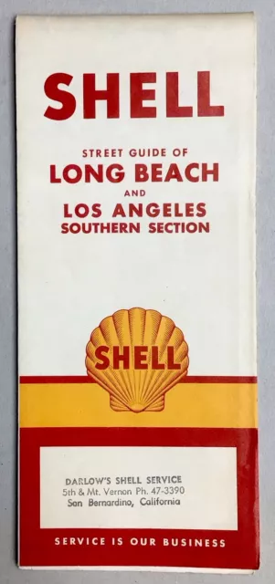 1957 Shell Oil Street Guide Road Map Long Beach & Southern Los Angeles CA