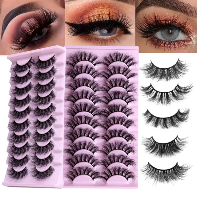 10Pairs Russie Style 3D Moelleux DD Boucle Faux Cils Bushy Volumes Réutilisab *