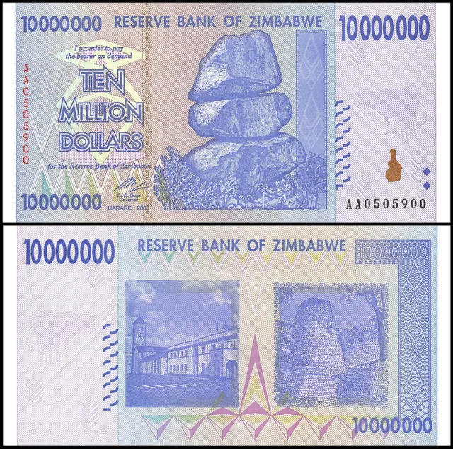 Zimbabwe 10 Million Dollars 2008 Banknote UNC Uncirculated AA+ P-78