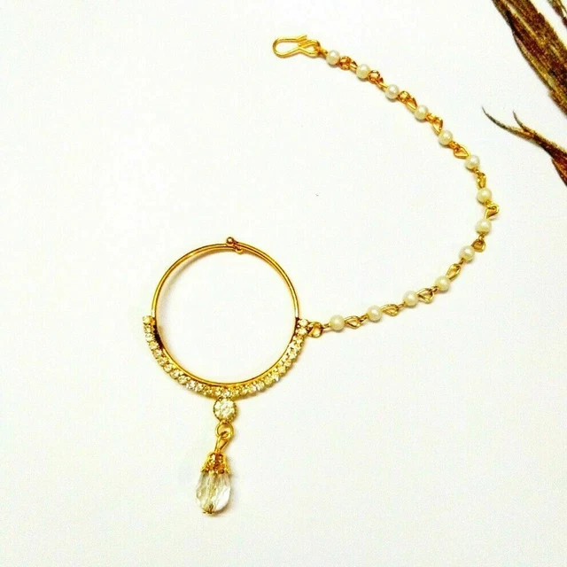 Indian Bollywood Style Gold Plated Long Chain Nose Ring Women Fashion Jewelry