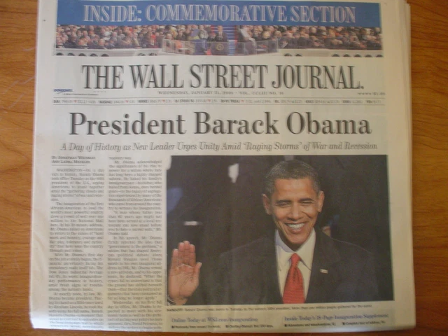 The Wall Street Journal Newspaper Obama Inauguration Coverage Dated 1-21-2009