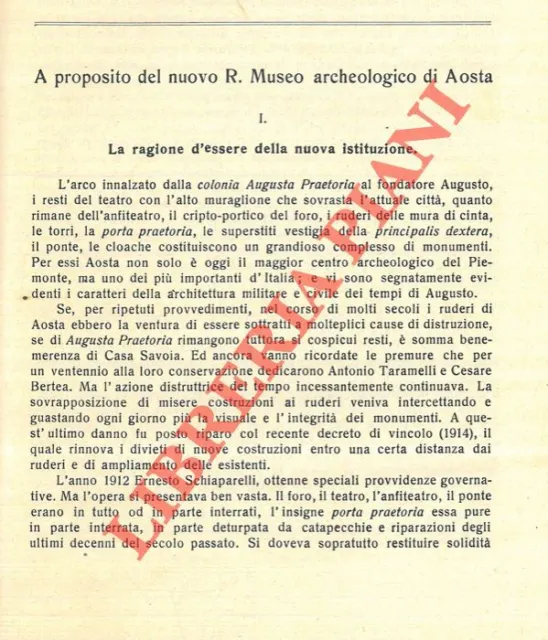 BAROCELLI Piero - A proposito del nuovo R. Museo Archeologico di Aosta.