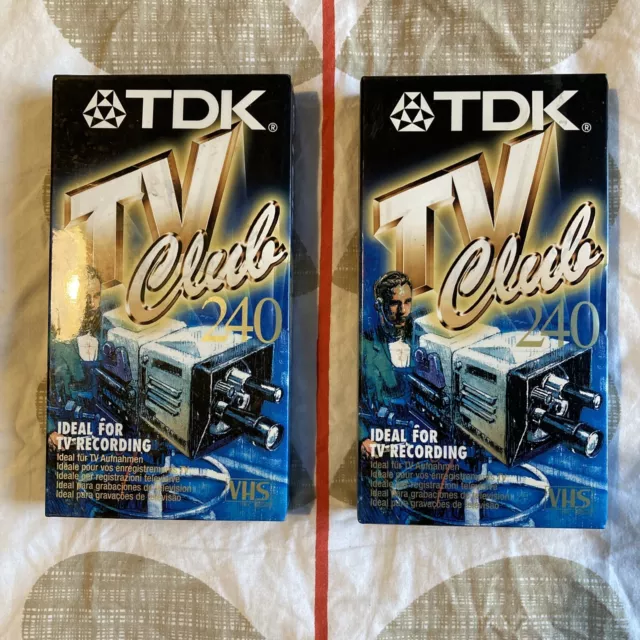 2x TDK TV CLUB 240 VHS 4 Hour Blank Video Cassette Tapes Brand New & Sealed