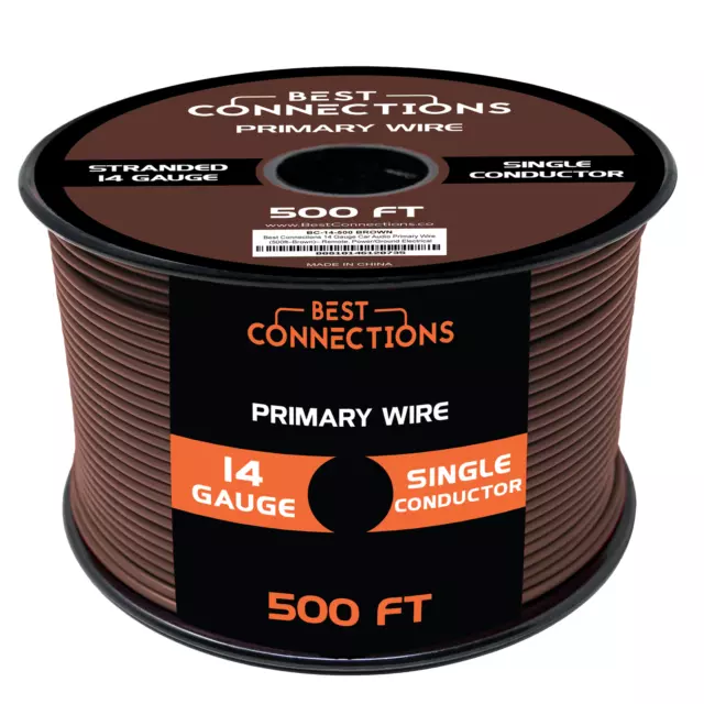 14 Gauge Car Audio Primary Wire (500ft–Brown)– Remote, Power/Ground Electrical