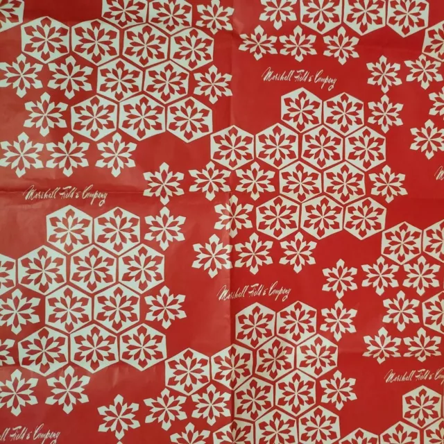 Vintage Marshall Fields Red White Snowflake Gift Wrap Paper With Seal Sticker