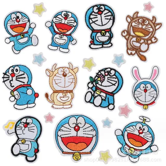 20Pcs Doraemon Cute Embroidery Patches Craft Sew Iron On Applique Repair Patch