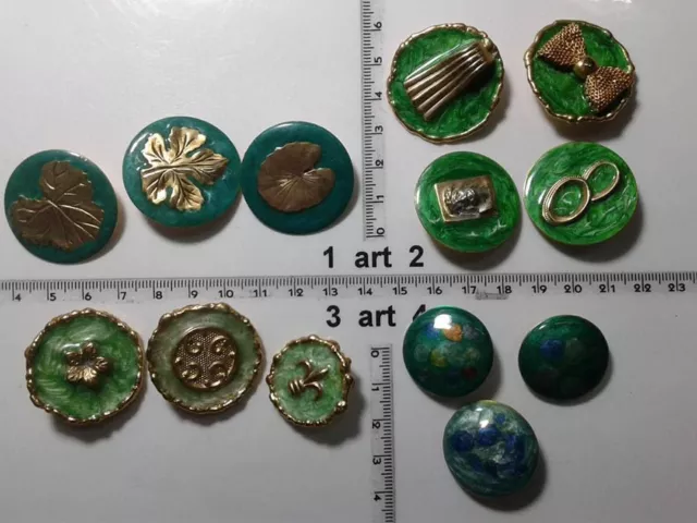 1 lotto bottoni gioiello strass smalti perle verde buttons boutons vintage g8