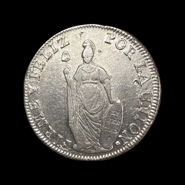 Republic Of Peru 1835 Lima Mint Silver 8 Reales Au/Unc Silver Crown Sized Coin