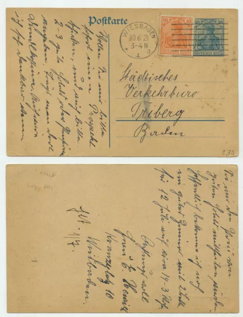 91761 - Ganzsache P 120 - ZuF - Postkarte - Wiesbaden 30.6.1921 nach Triberg