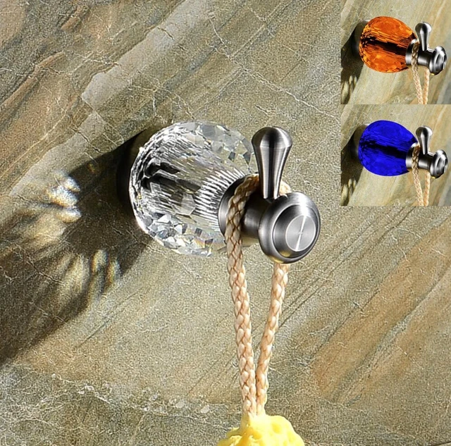 Stainless Steel Crystal Wall Single Hook Bathroom Hanger Holder Brushed Nickel
