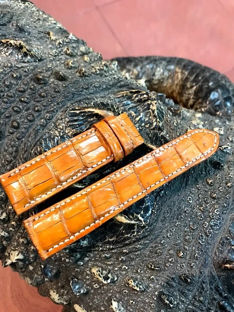 Bracelet Montre En Cuir Crocodile Marron 8 Mm - Vintage Avec Barrette Fixe